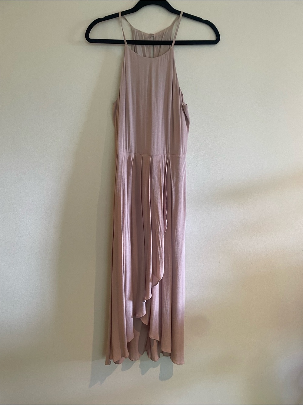 Sleeveless Blush Midi Dress with Draped Skirt